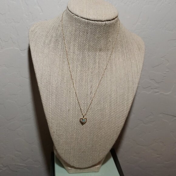 10K Yellow Gold Opal Diamond Pendant Chain is 14K Yellow Gold 16" - Picture 5 of 9